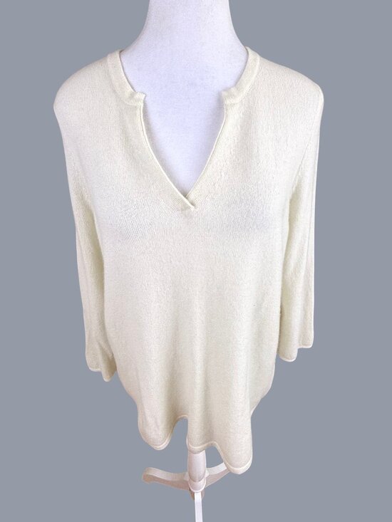 J. McLaughlin Sweaters - J. McLaughlin Cashmere Sweater Ivory Split Neck Minimalist (M)